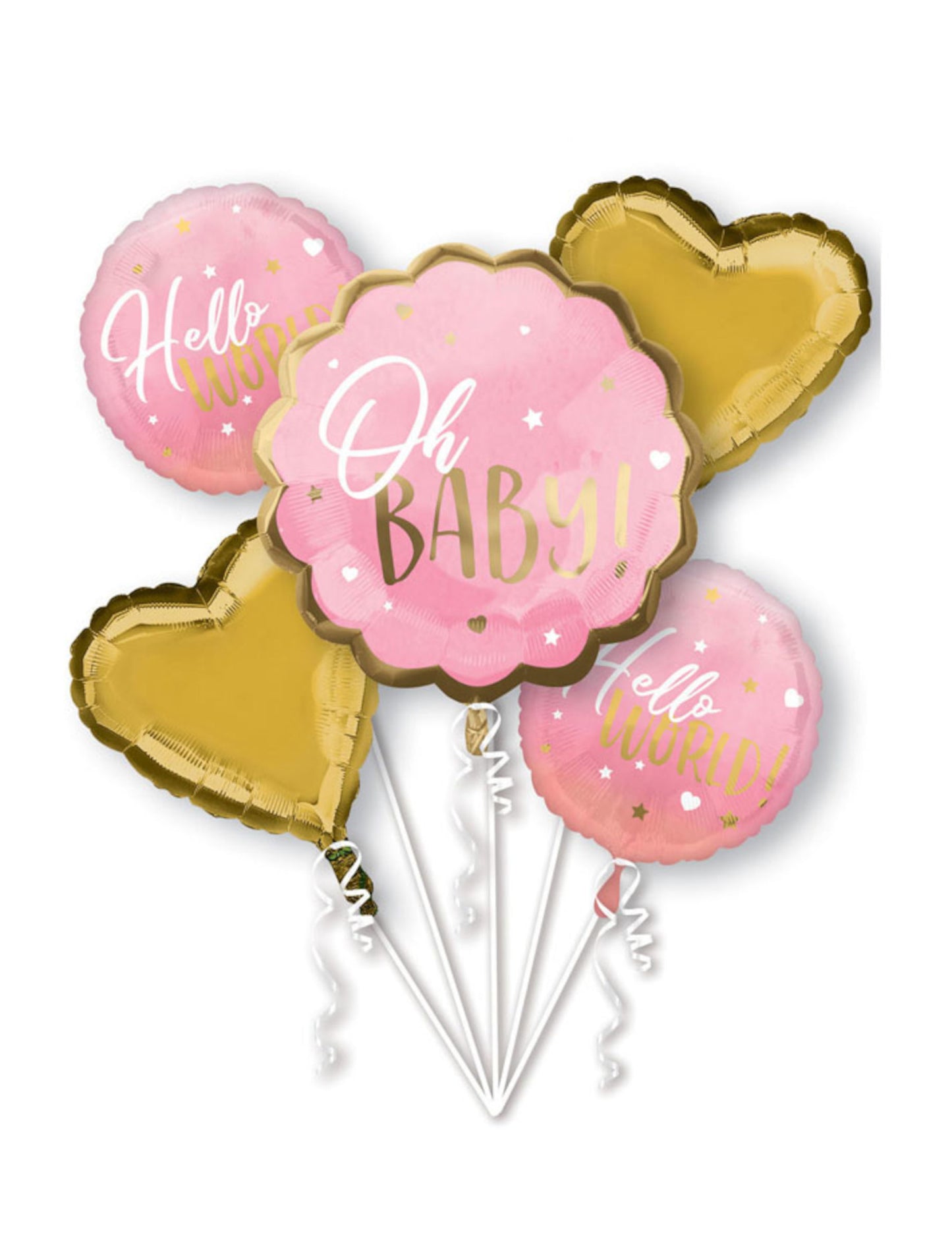 Kytice 5 oh baby růžové a zlaté fóliové balónky pro miminko