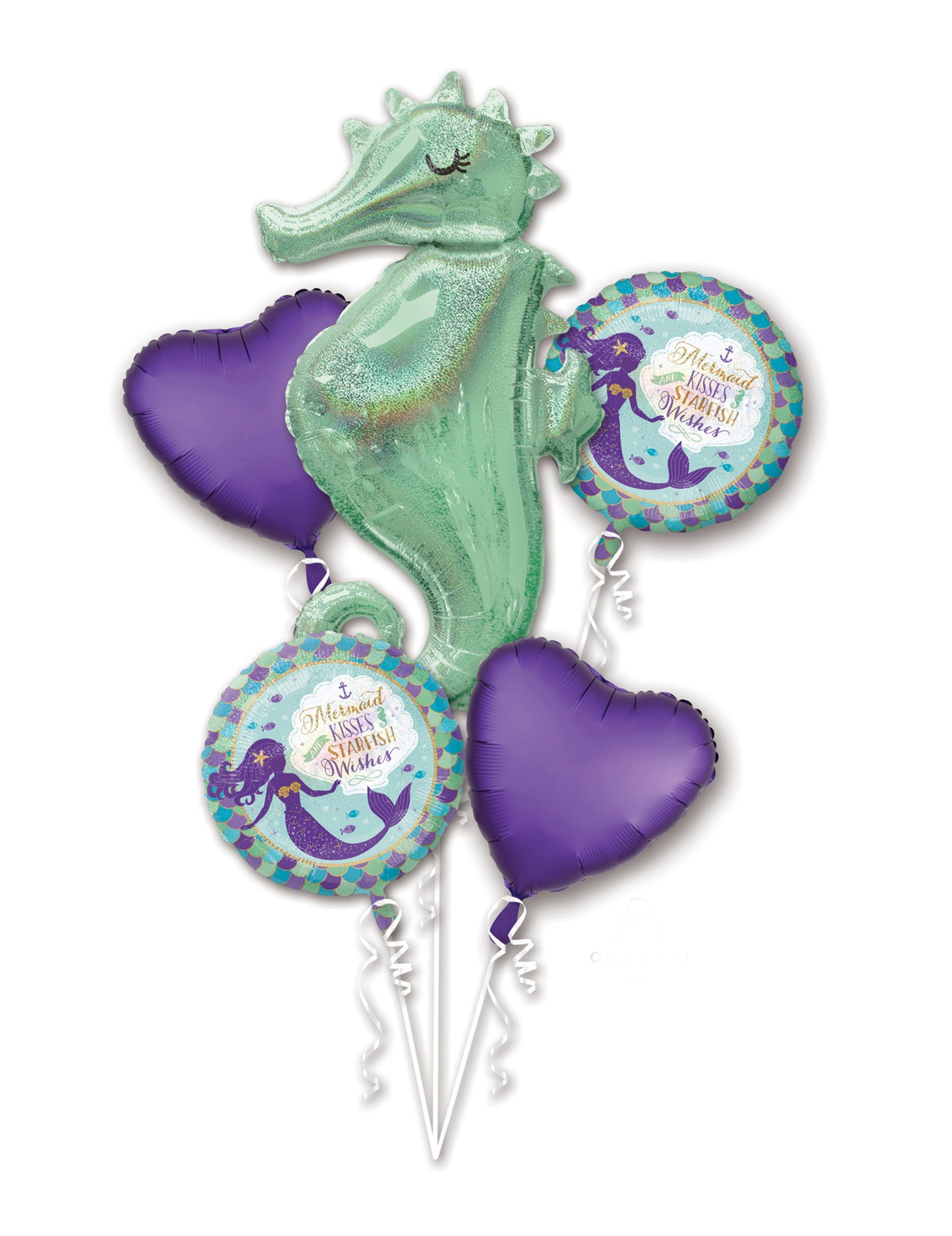 Bouquet de 5 ballons aluminium rêves de sirène pour anniversaire