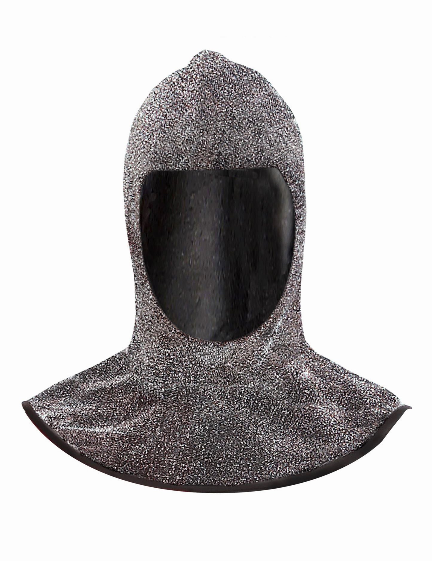 Pohled zepředu na středověkou kuklu s efektem řetězové košile