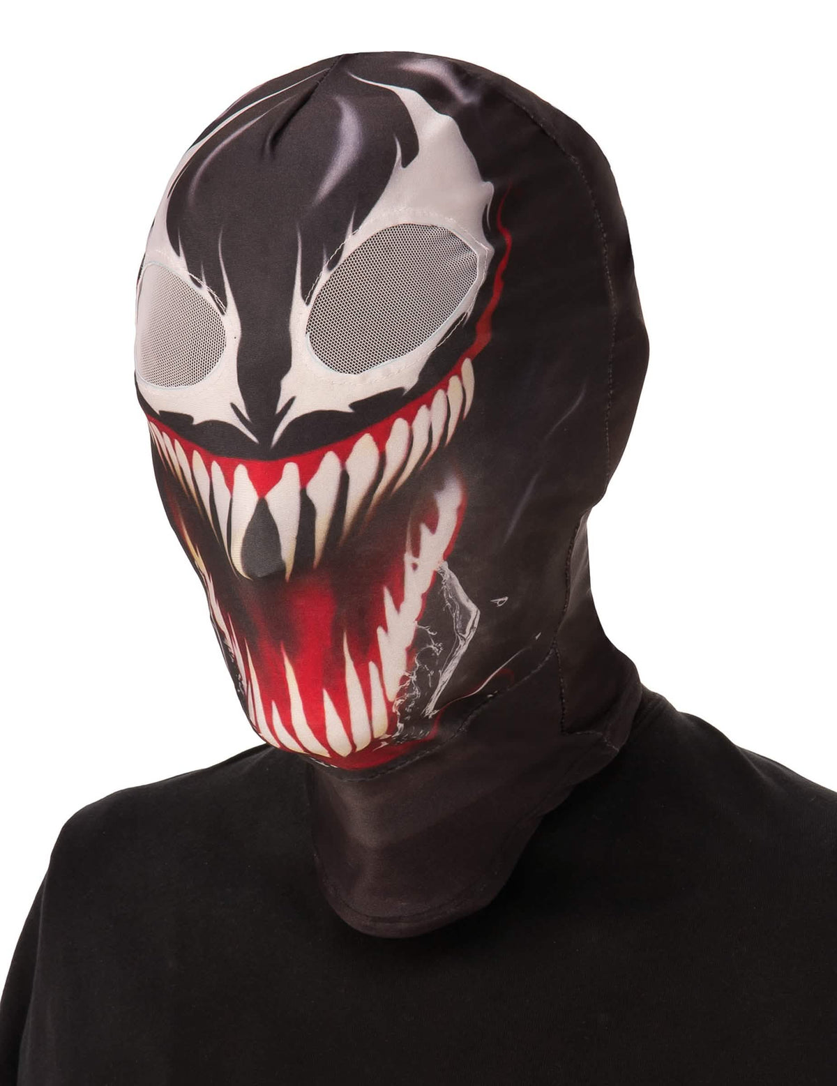 Kukla Venom pro dospělý černá s ostrými zuby a velkýma bílýma očima