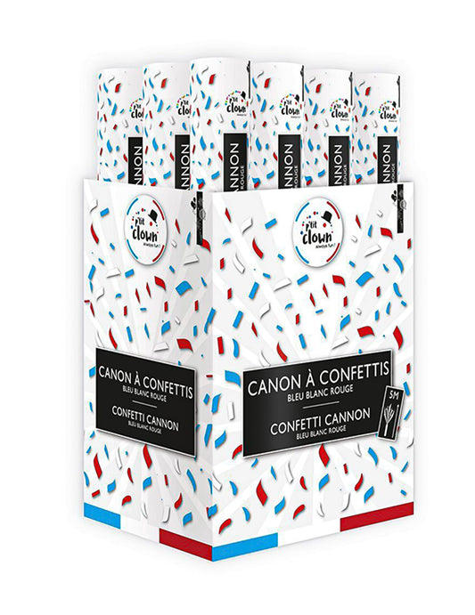 Canon à confettis supporter bleu, blanc et rouge 40 cm