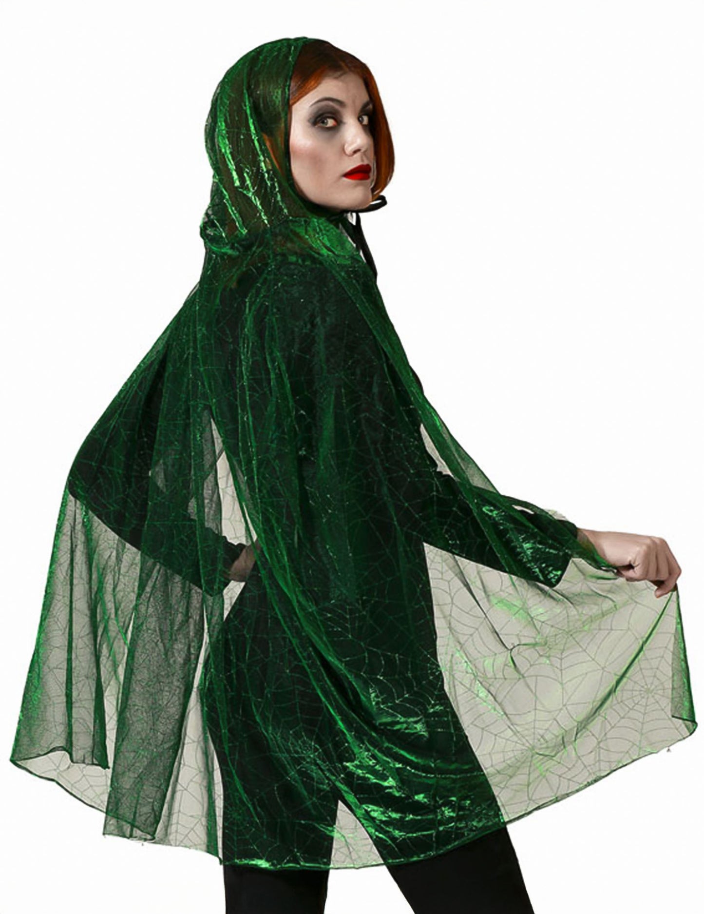 Plášť s kapucí pro dospělé s pavučinovou zelenou barvou