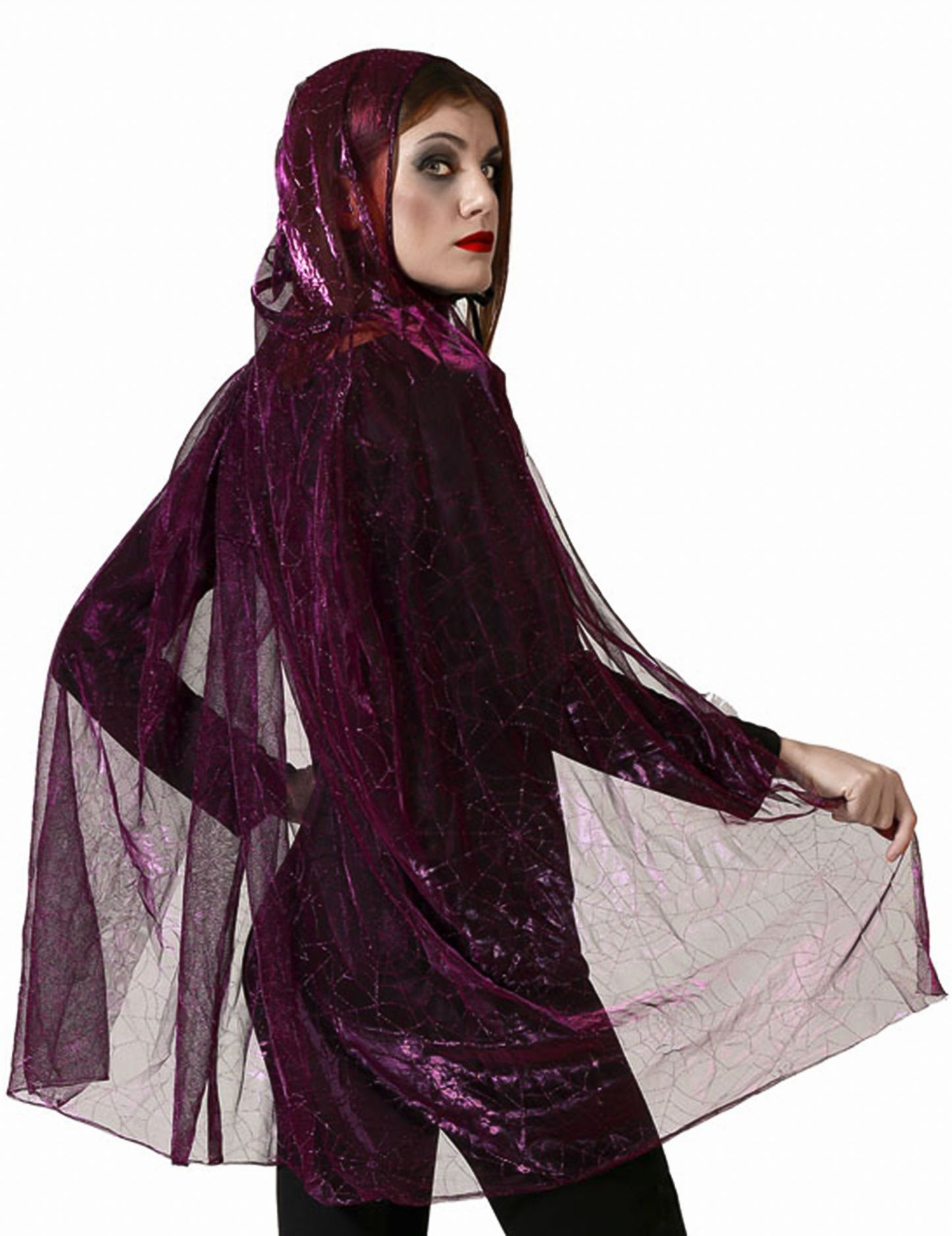 Dospělý fialový plášť s kapucí Spider Web