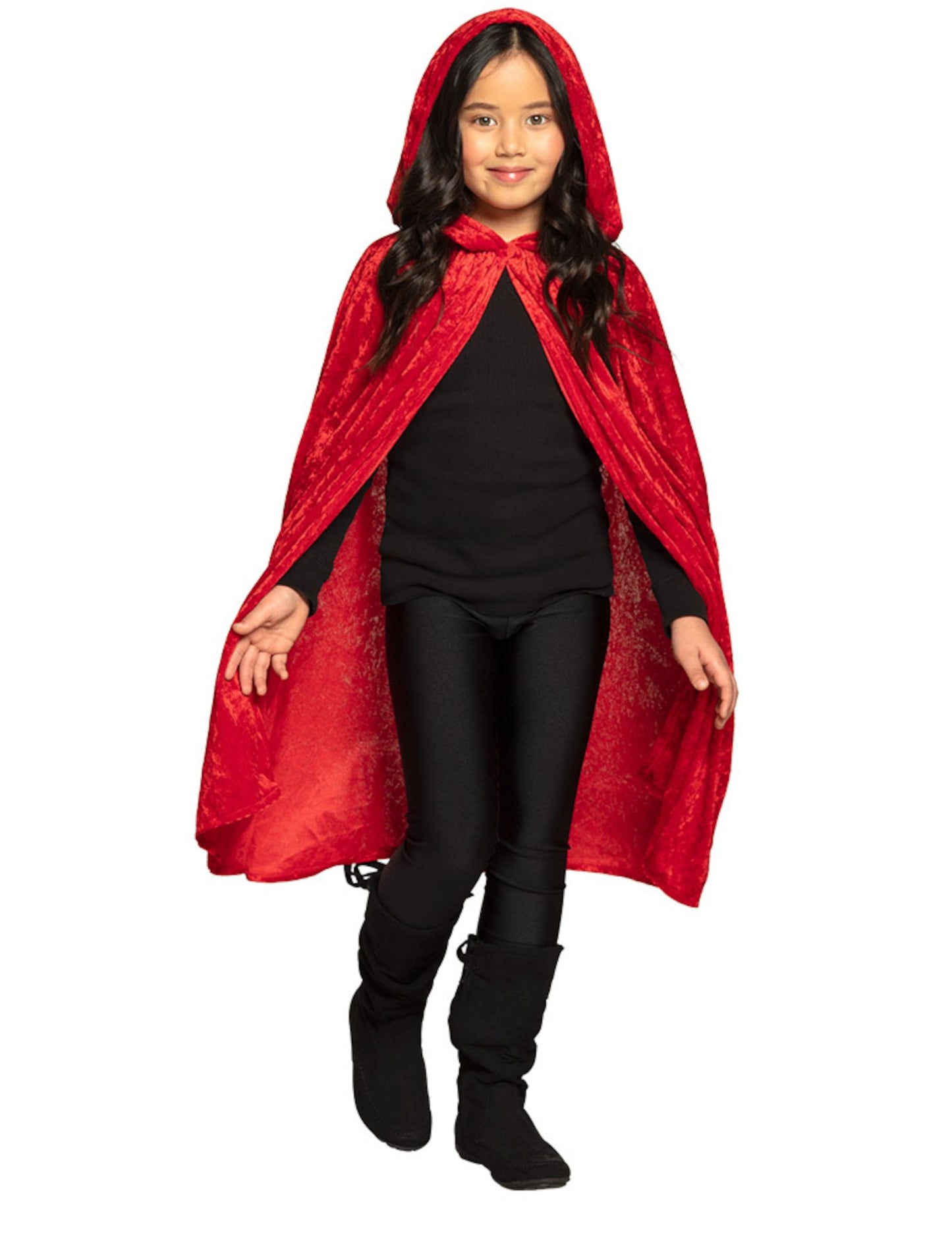 Dětská červená sametová pláštěnka s kapucí