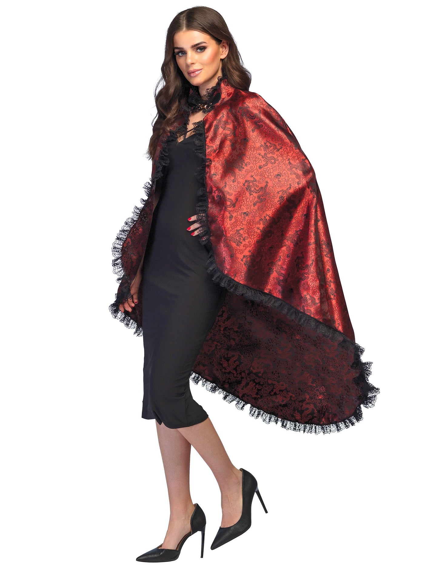 Červený upíří plášť s krajkou pro dospělé