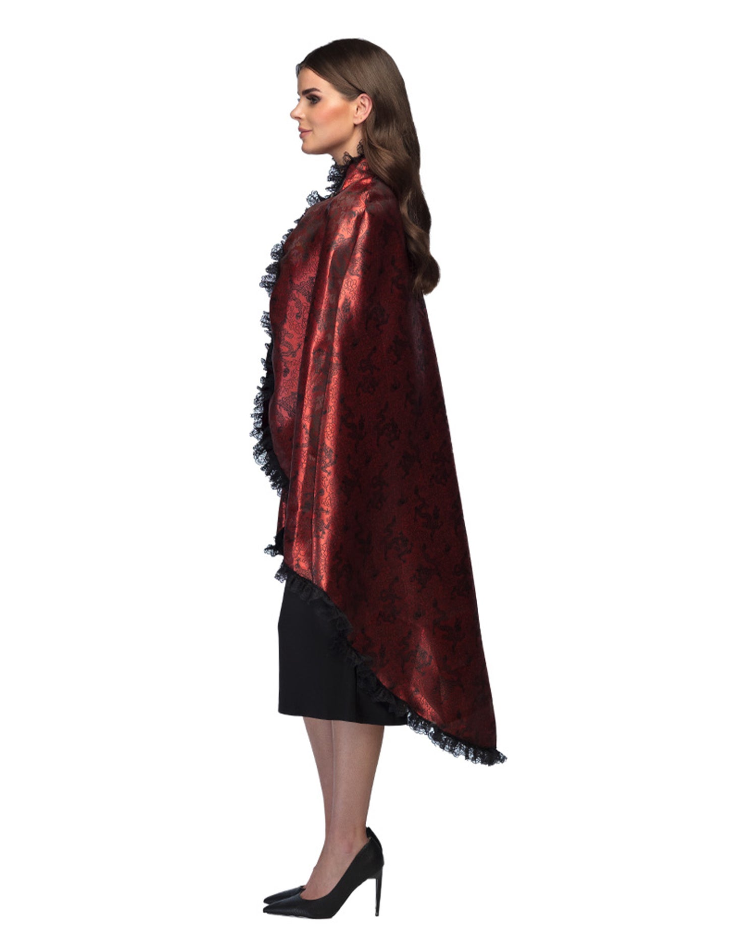 Červený upíří plášť s krajkou pro dospělé