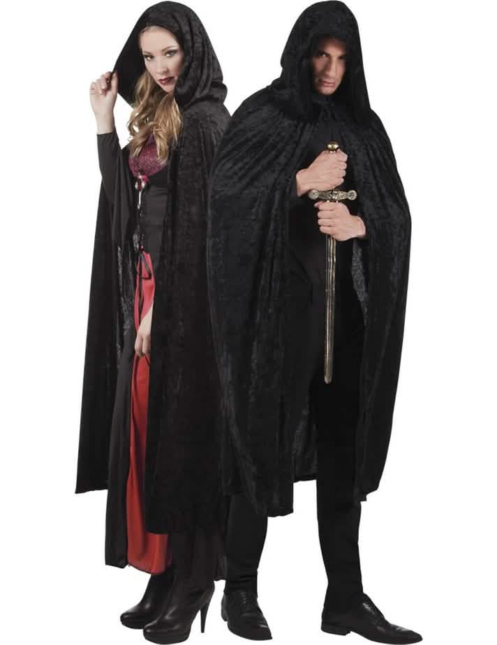 Černý halloween plášť pro dospělého se sametovým vzhledem