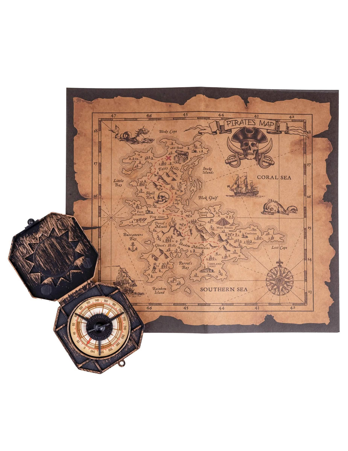 Pirátská mapa pokladu pro dítě a dospělého hnědá s kompasem