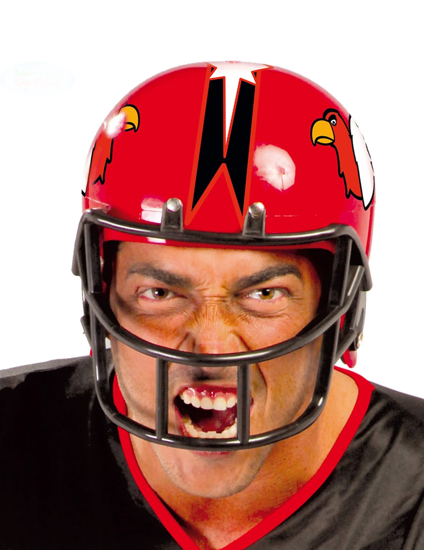 Dospělý fotbalista červená helma