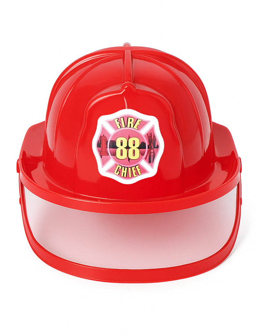 Détail de la visière et de l'emblème du casque de pompier pour enfant