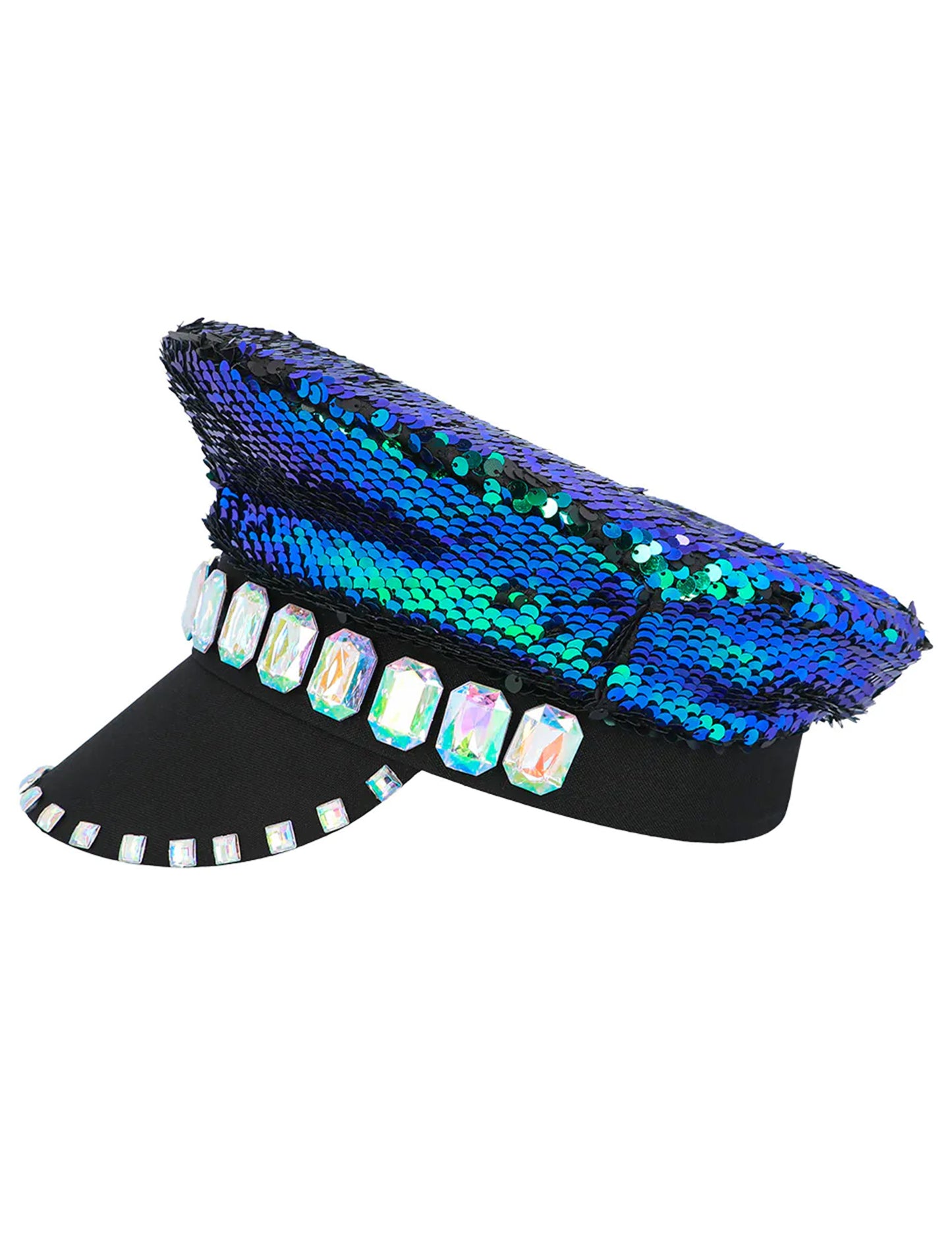 Oboustranná černo-modrozelená flitrovaná čepice pro dospělé