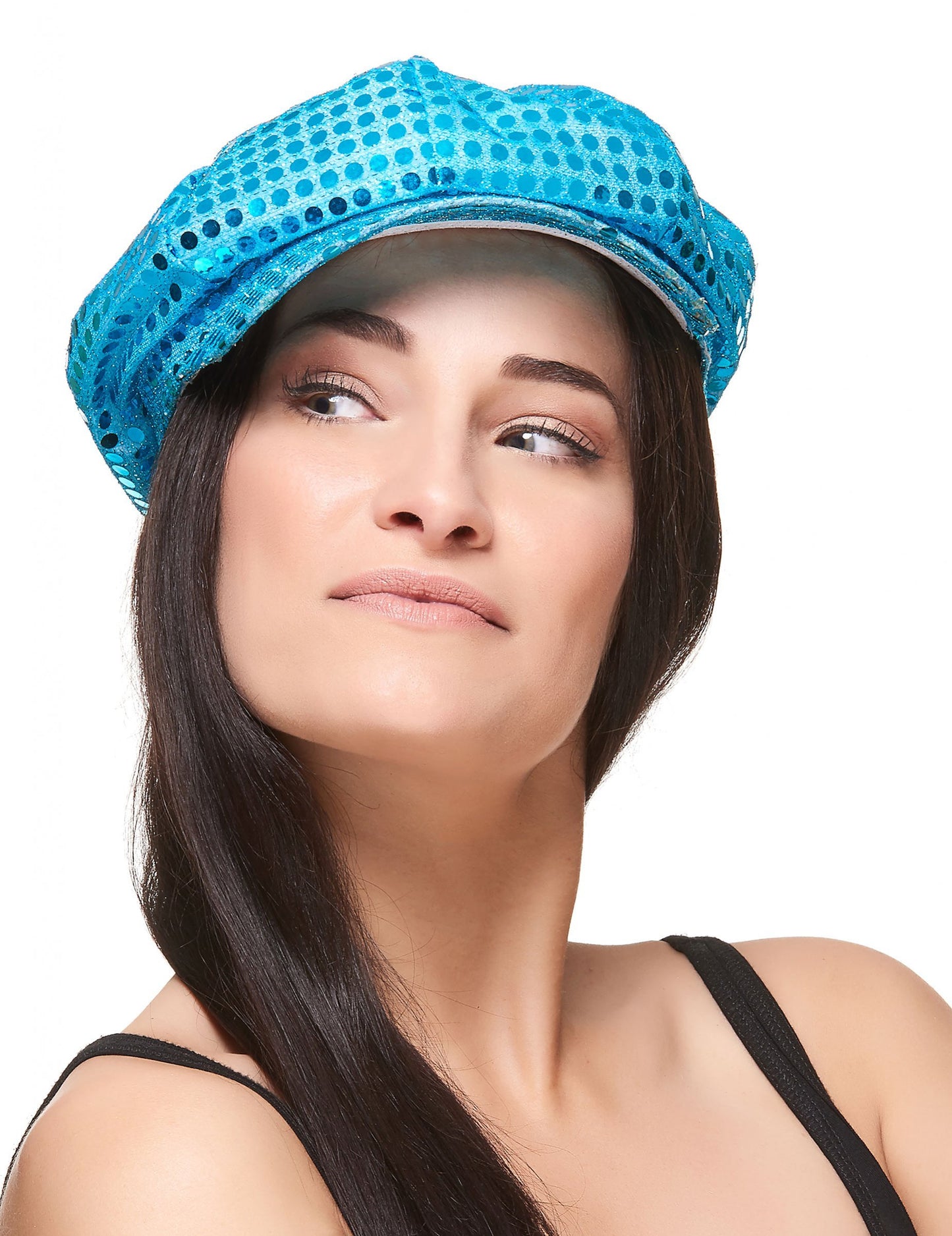 Tyrkysová flitrovaná disko čepice pro dospělé