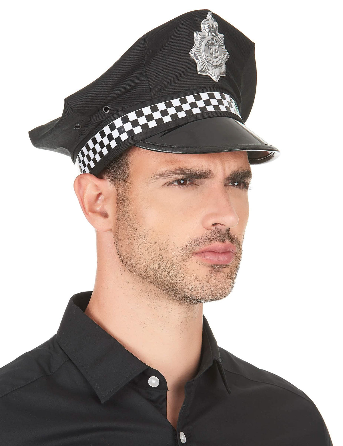 Boční pohled na anglickou policejní čepici pro dospělý