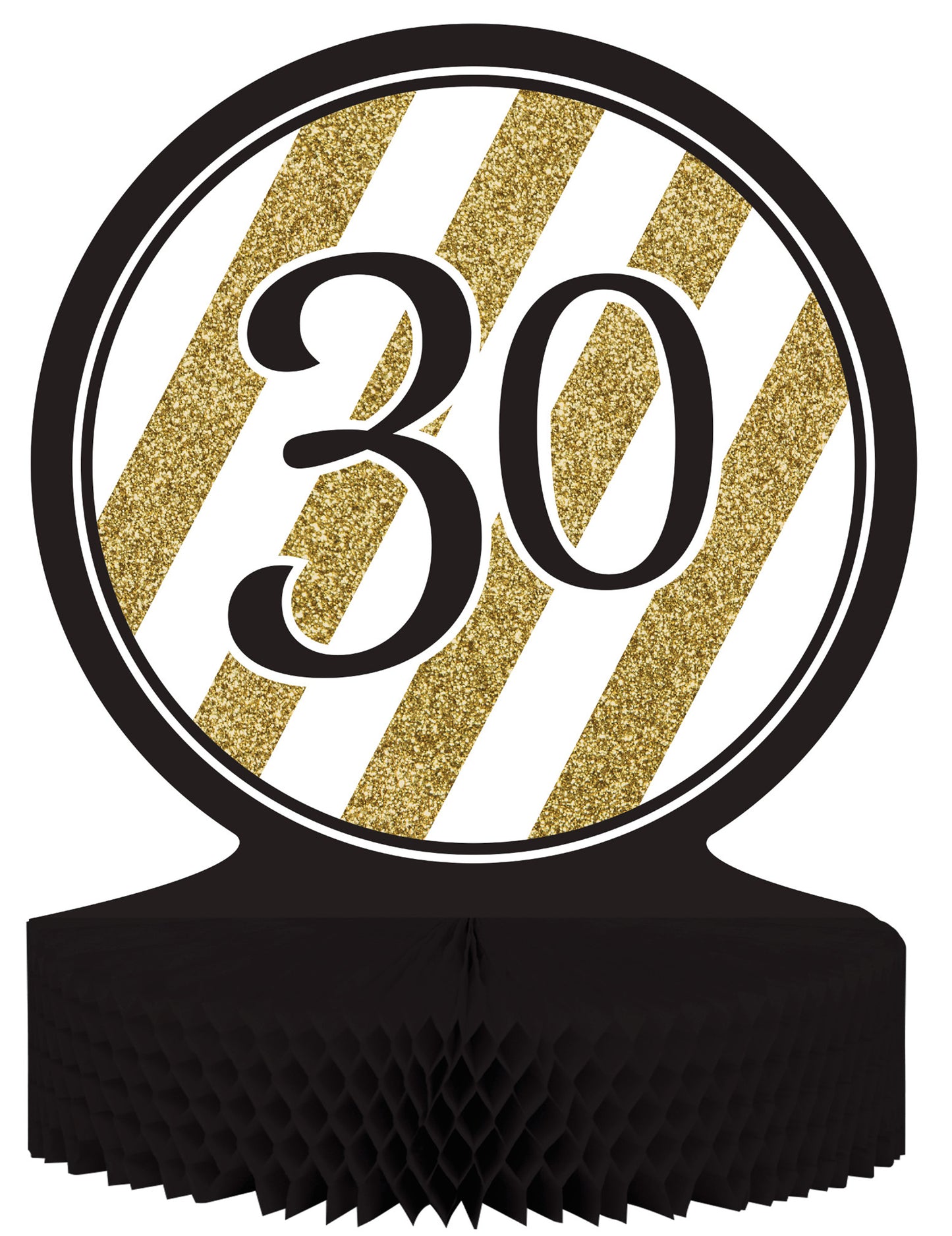 Středový papírový dekor k 30. výročí s černo-zlatými voštinovými vzory, 23 x 30 cm