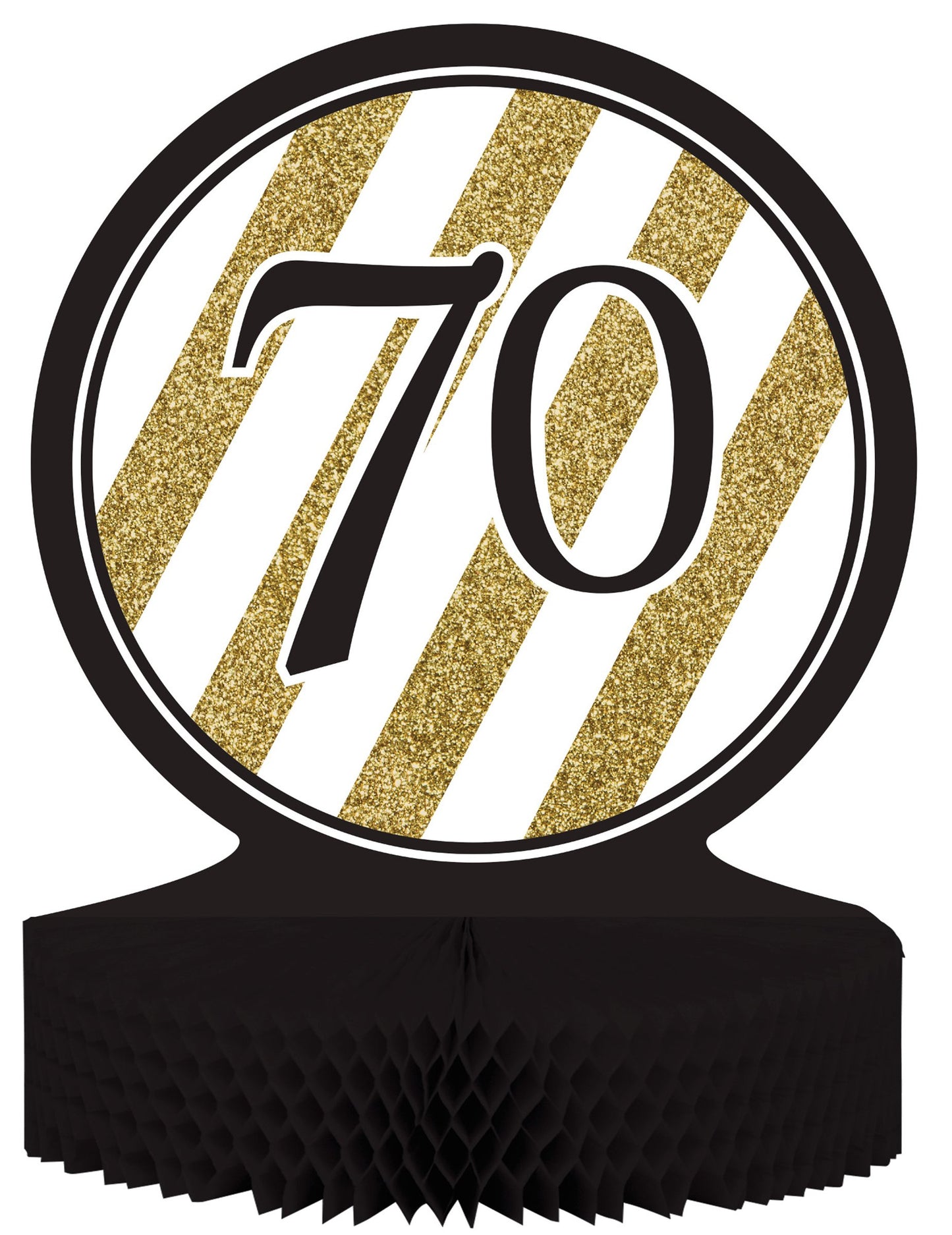 Středový papírový dekor s voštinovým vzorem 70 let černý a zlatý 23 x 30 cm