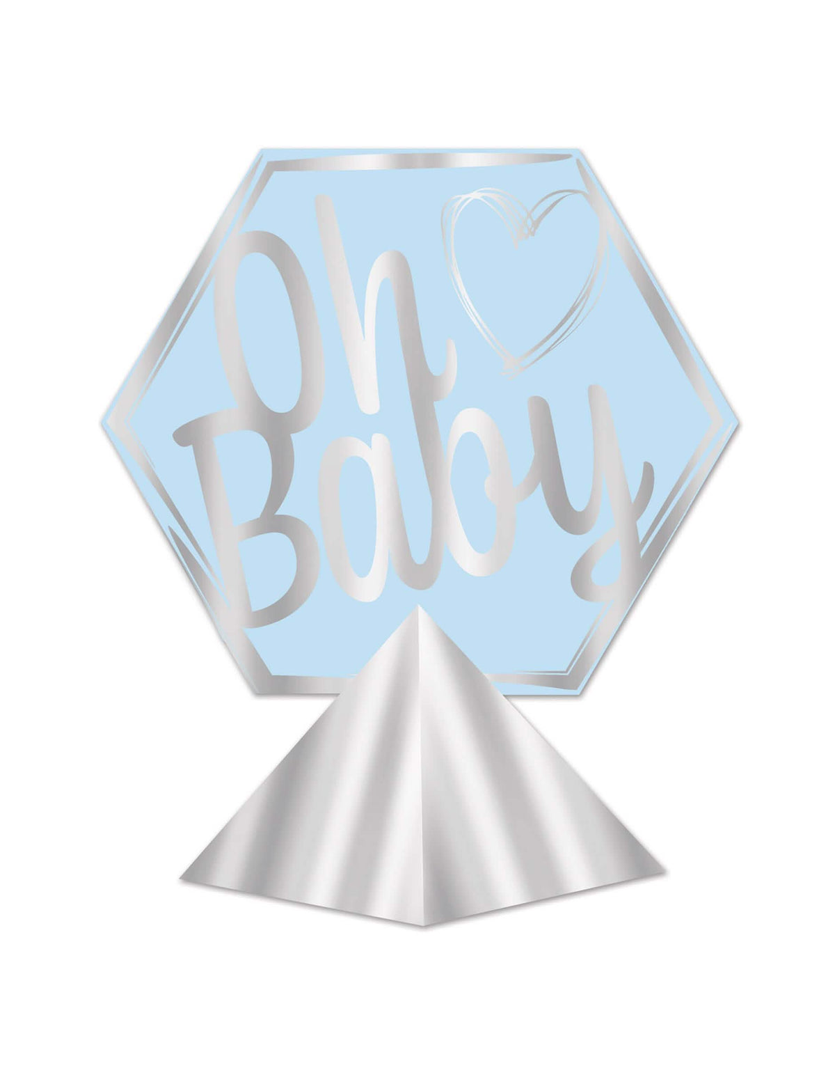 Středový kartonový dekor Oh Baby pro baby shower modrá a stříbrná
