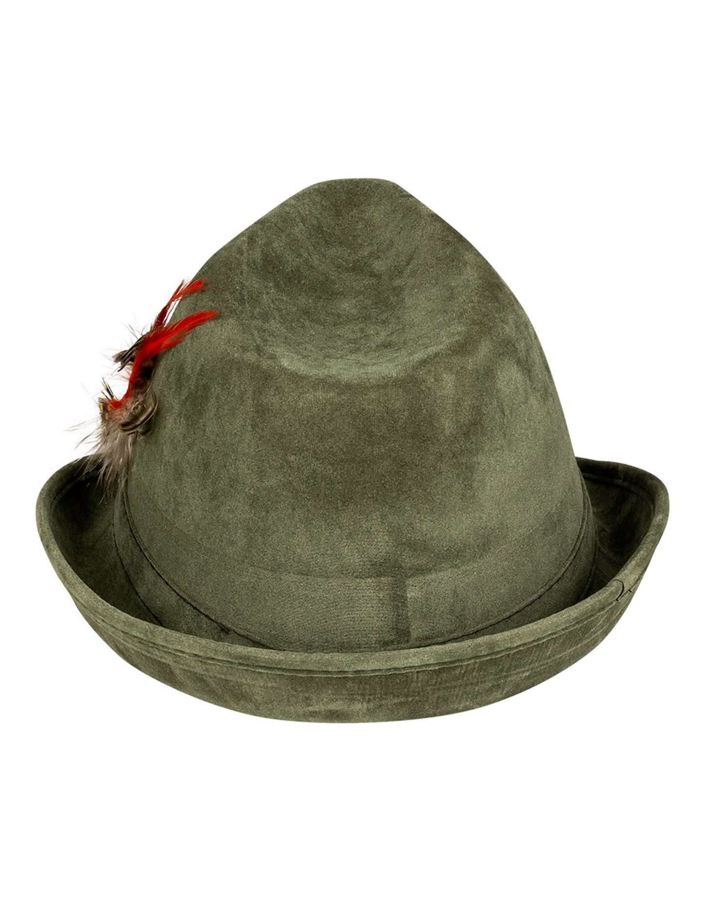 Bavorský klobouk s peřím pro dospělé v khaki zelené barvě