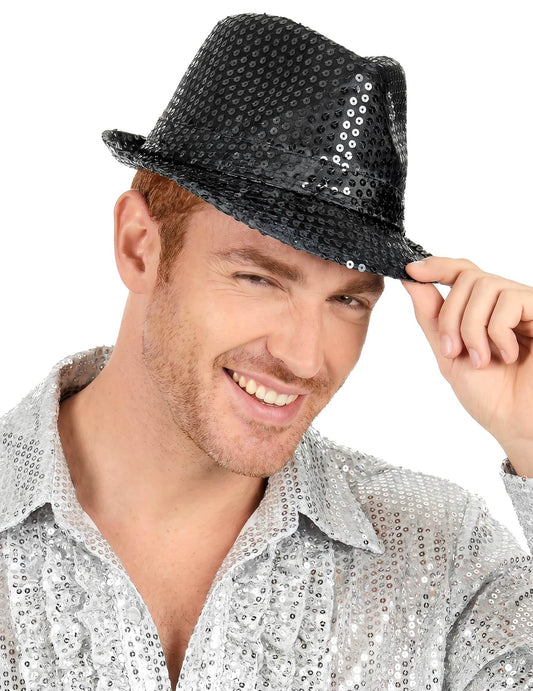 Černý flitrovaný klobouk Borsalino pro dospělé