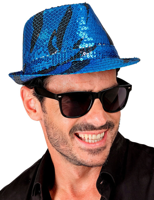 Vue de face du chapeau borsalino à sequins vague