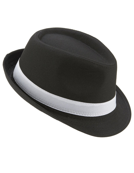 Luxusní černý klobouk borsalino s bílým páskem pro dospělé