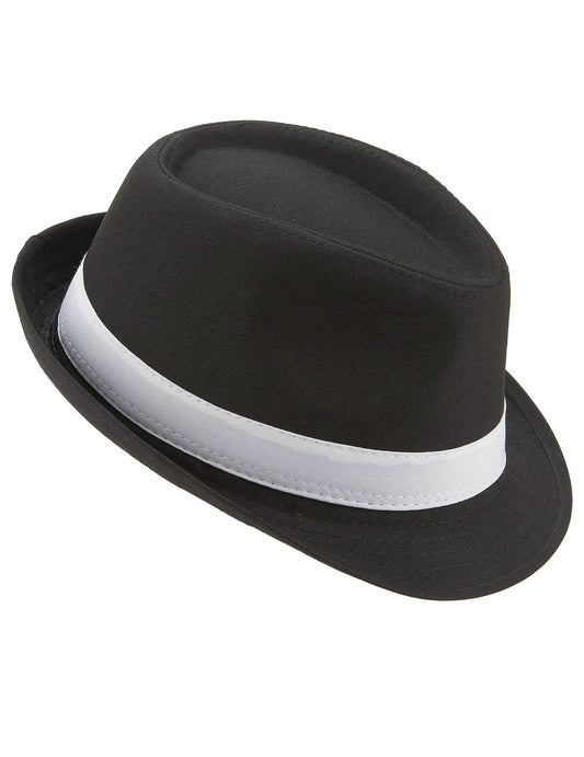 Luxusní černý klobouk borsalino s bílým páskem pro dospělé