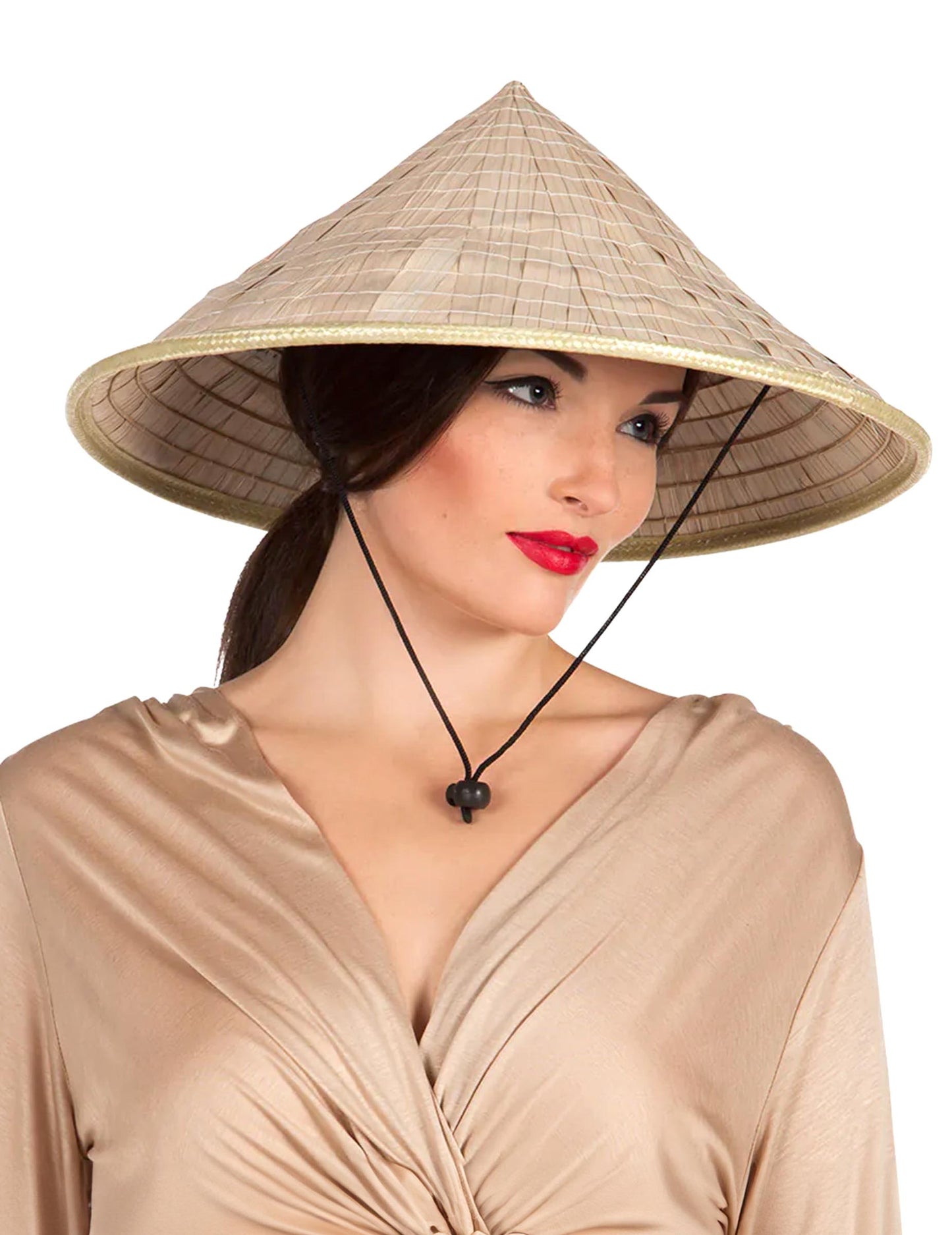 Přírodní čínský klobouk pro dospělé z trávy s černým provázkem