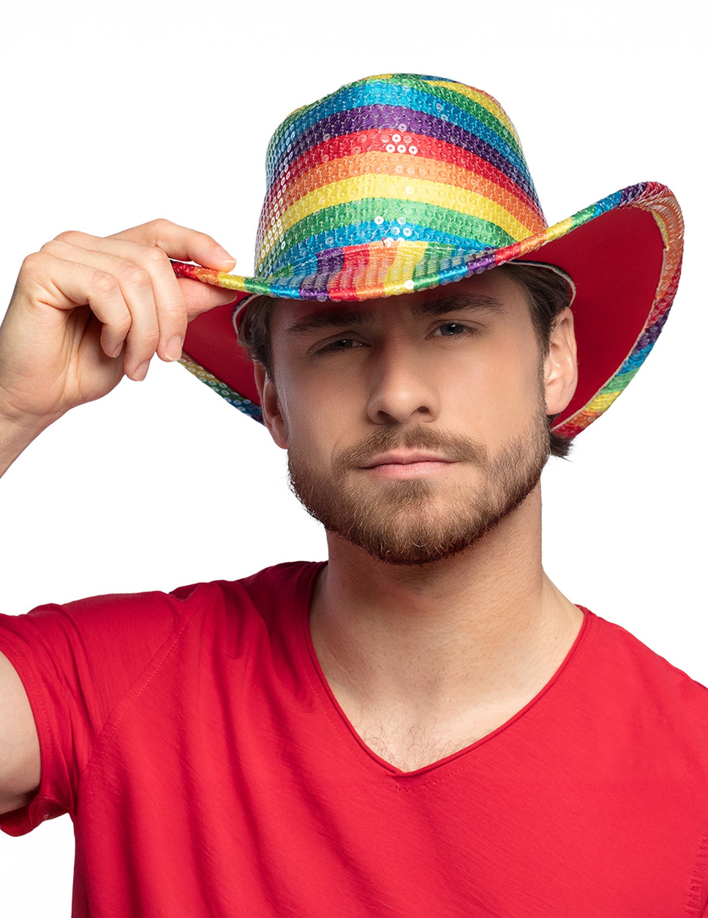 Chapeau cowboy à paillettes arc en ciel adulte