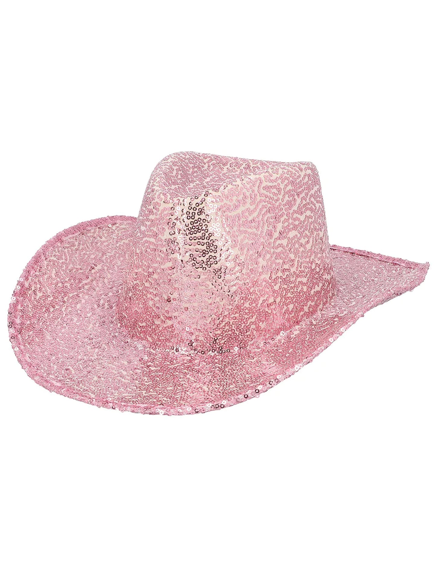 Kovbojský klobouk s flitry pro dospělé světle růžové barvy