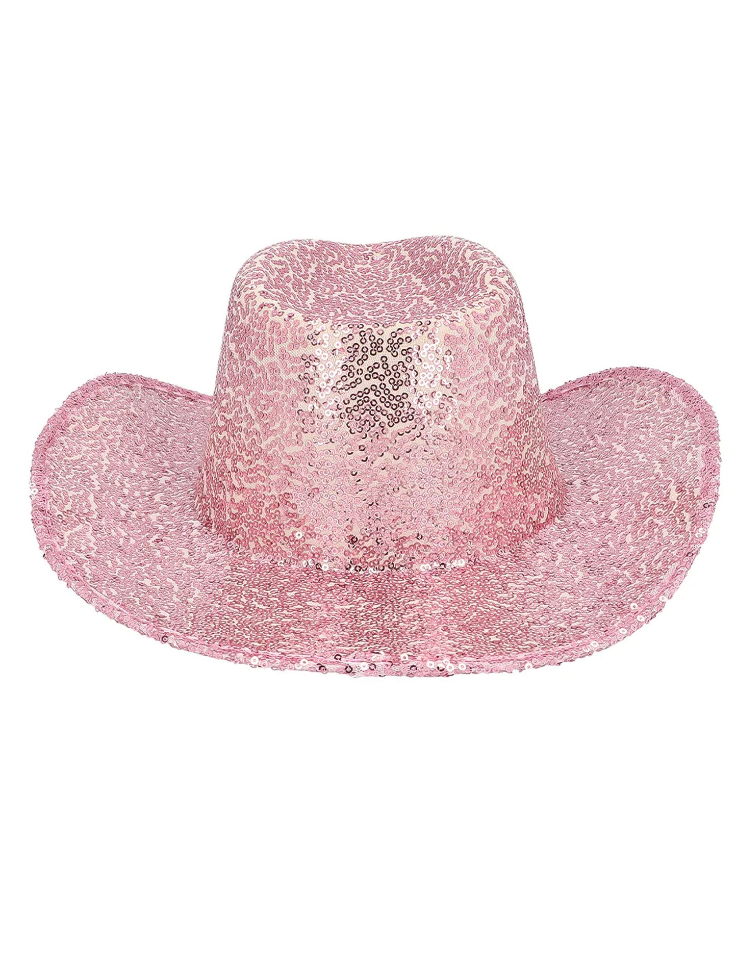 Kovbojský klobouk s flitry pro dospělé světle růžové barvy