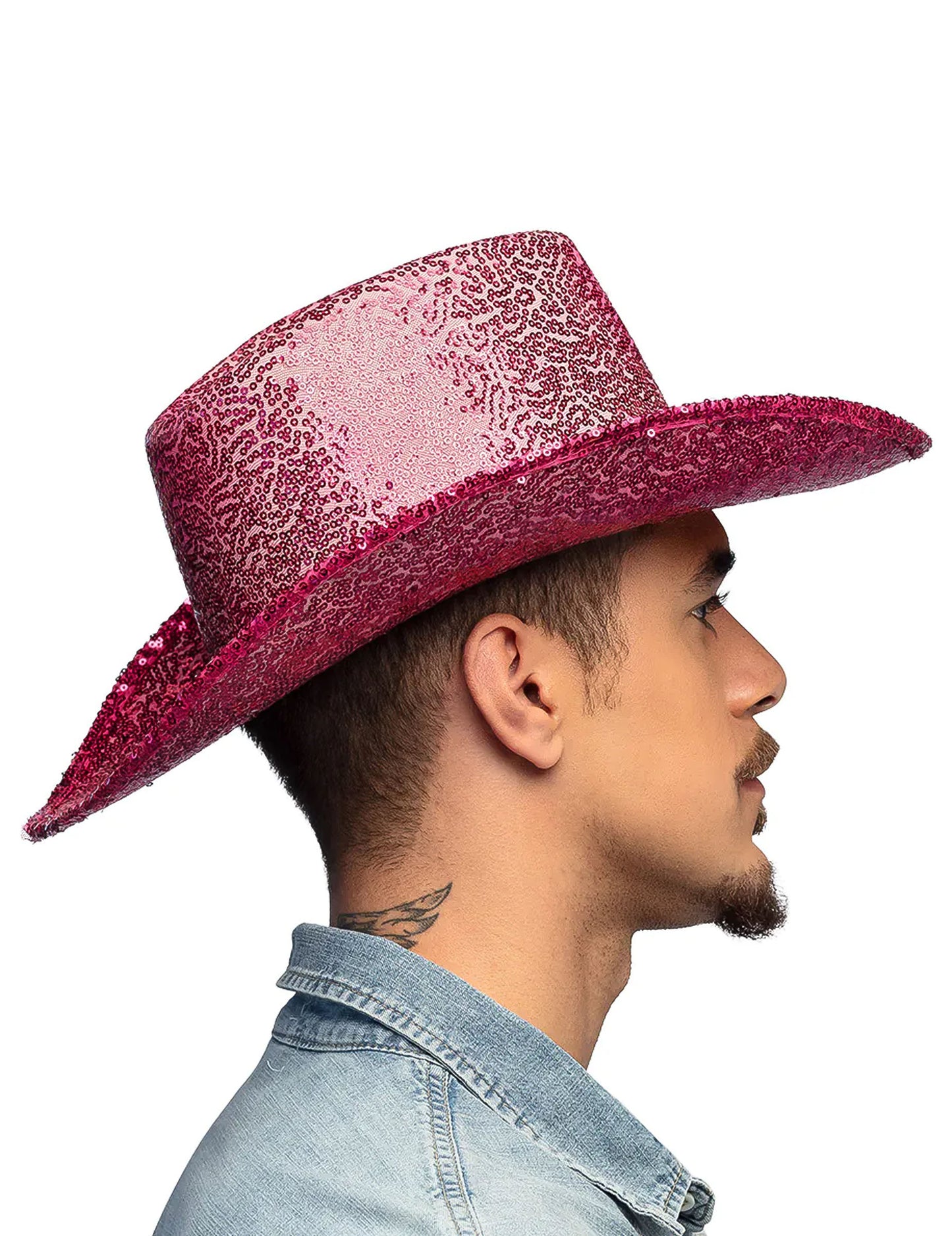 Kovbojský klobouk s flitry pro dospělé v růžové fuchsiové barvě