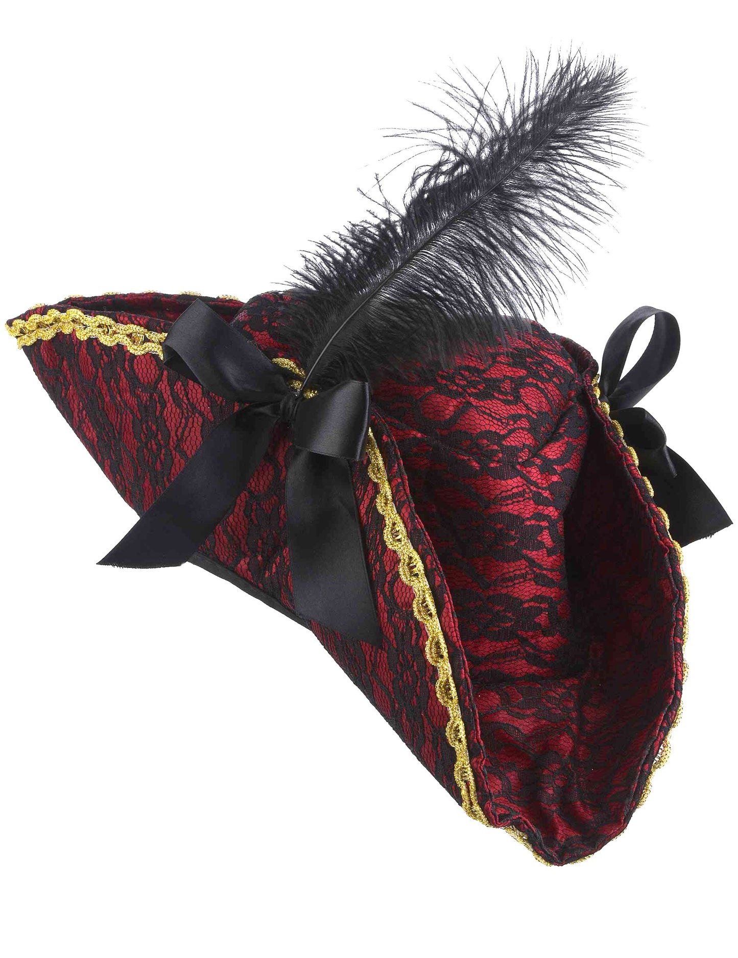 Červený pirátský klobouk s peřím pro dospělé