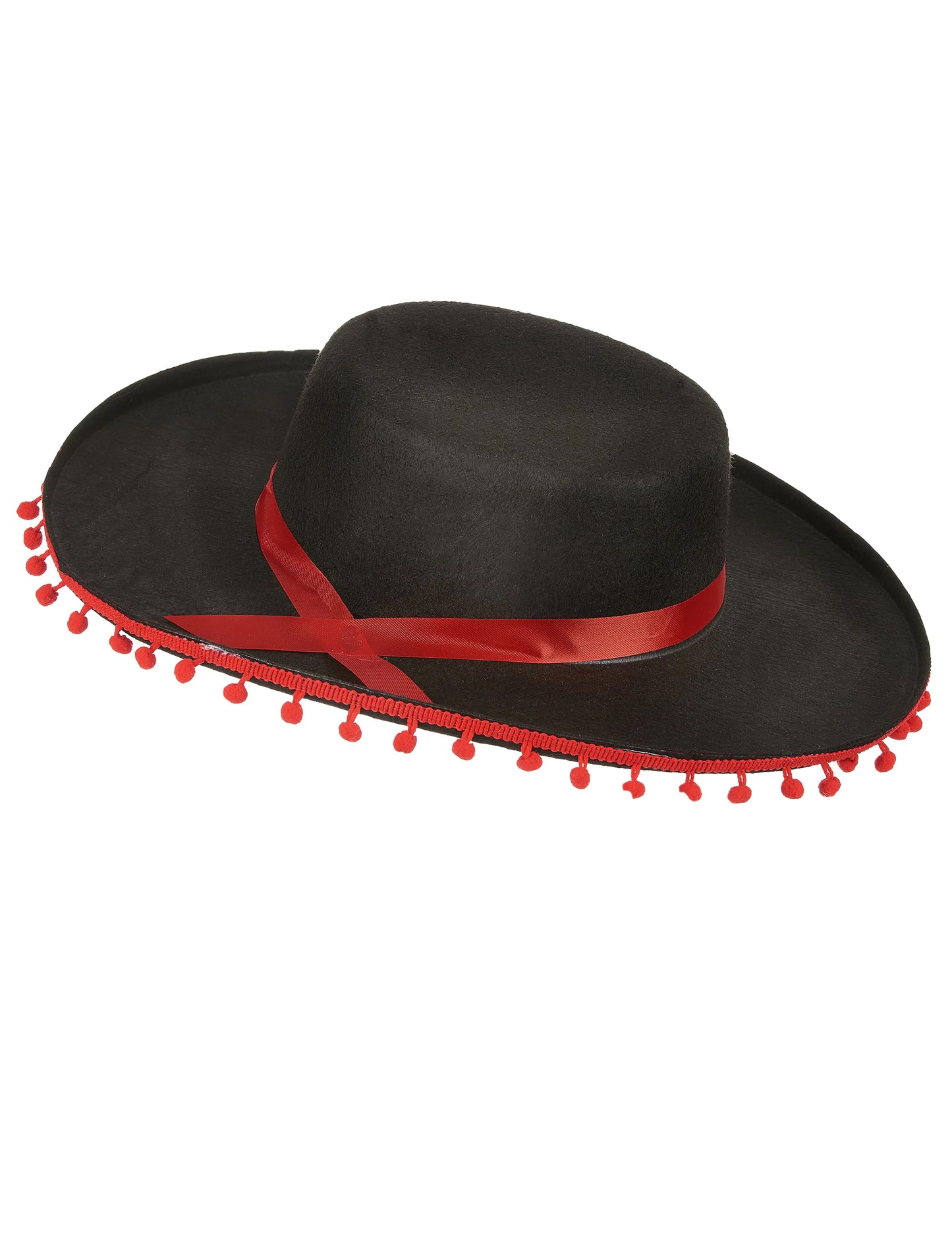 Boční pohled na španělský klobouk pro muže černý a červený