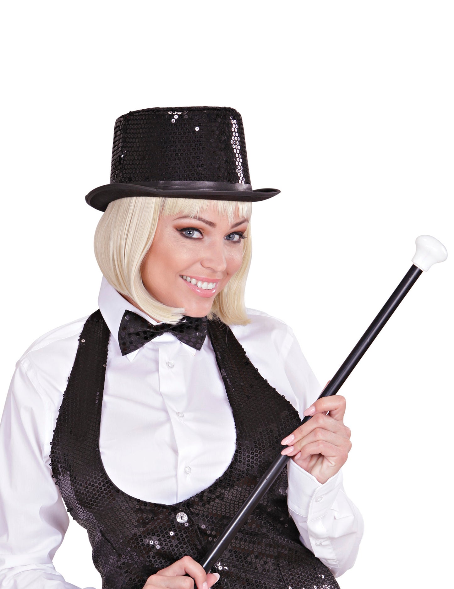 Černý flitrovaný cylindr pro dospělé s černým obrysem