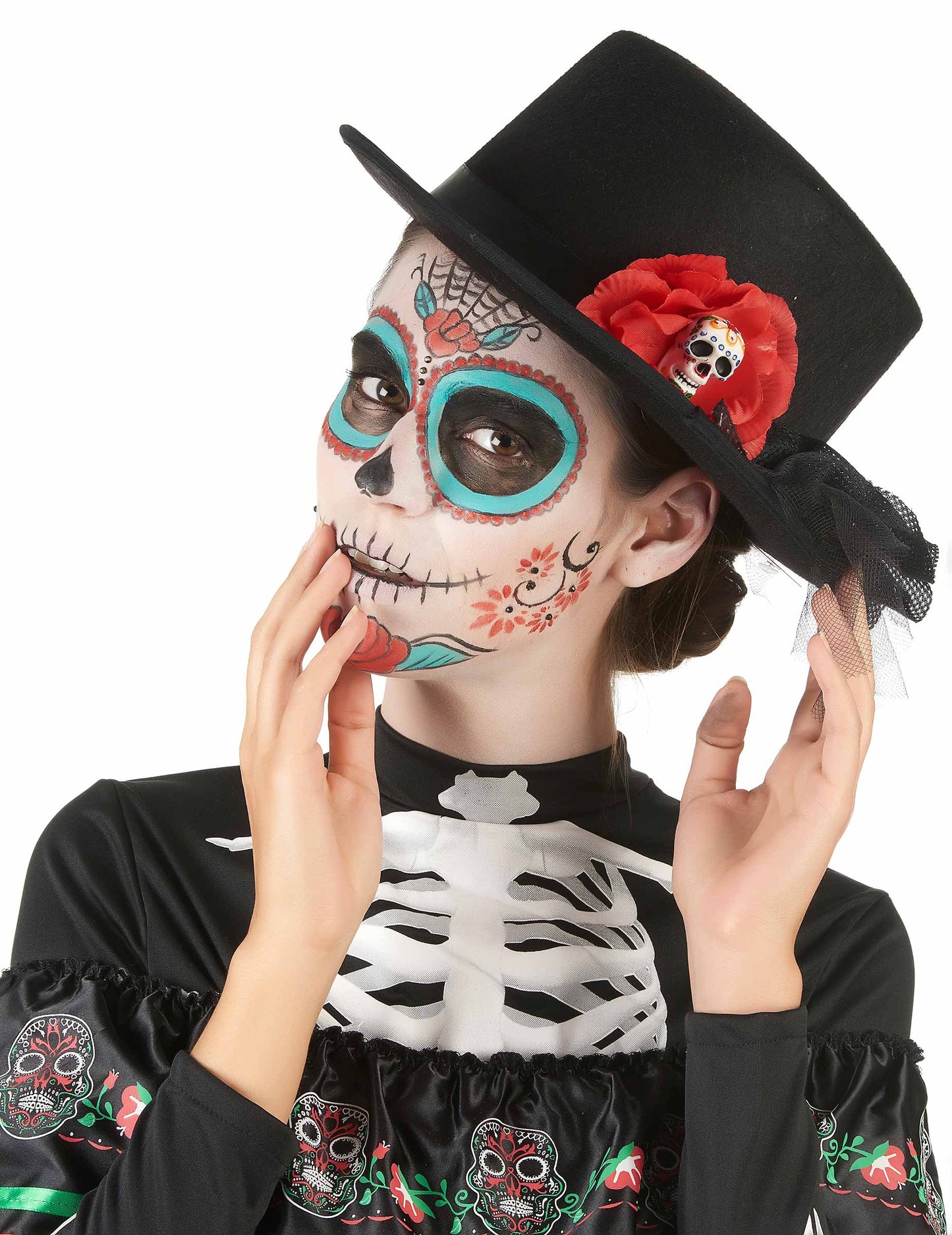 Černý hat hat Hat Skull lebka dia de los muertos dospělý