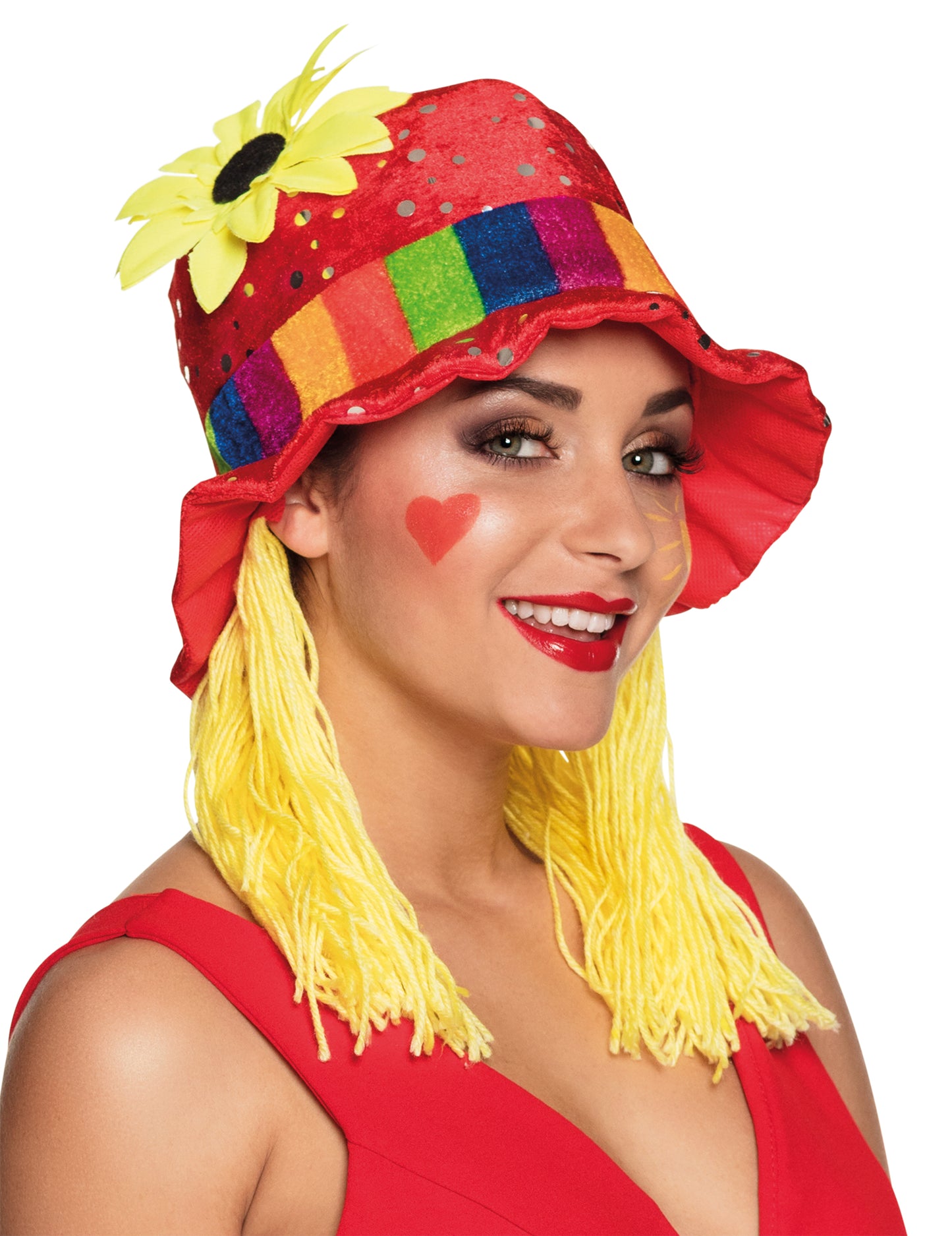 Červený cylindr se slunečnicí