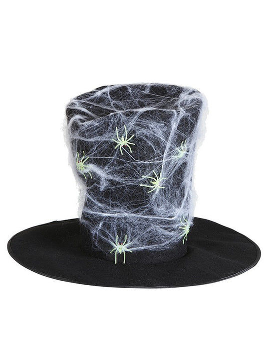 Gros plan sur la toile et les araignées du chapeau haut de forme toile avec araignées
