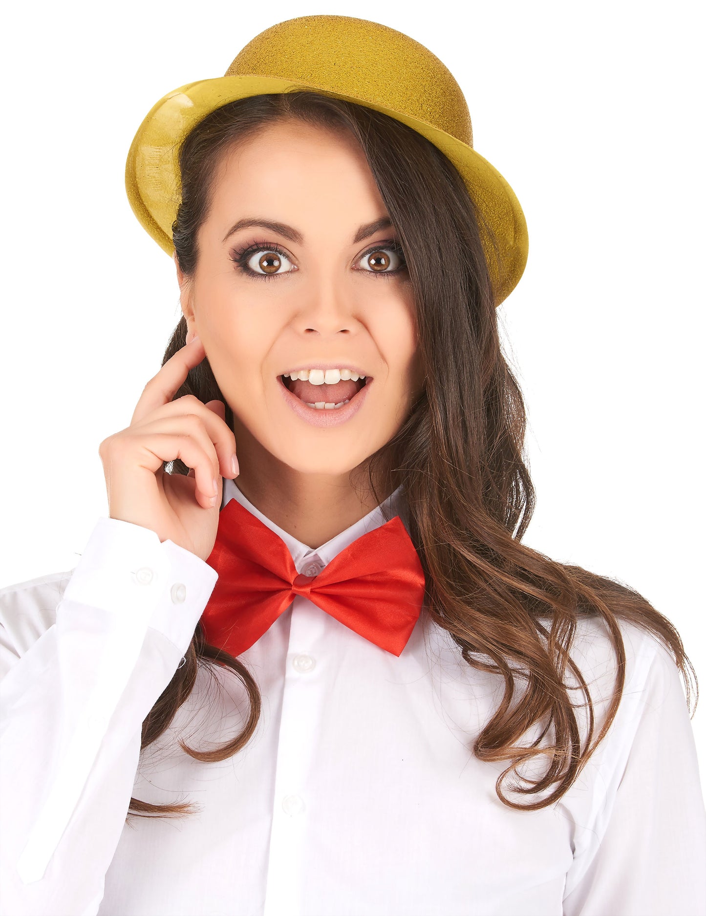 Plastový klobouk Bowler se zlatými třpytkami pro dospělé