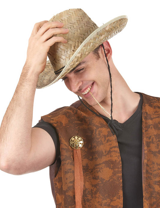 Vue portée du chapeau de paille Dallas Bull pour adulte