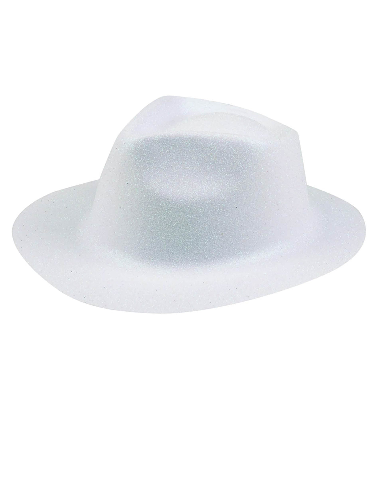 Boční pohled na bílý pailletový klobouk pro dospělého