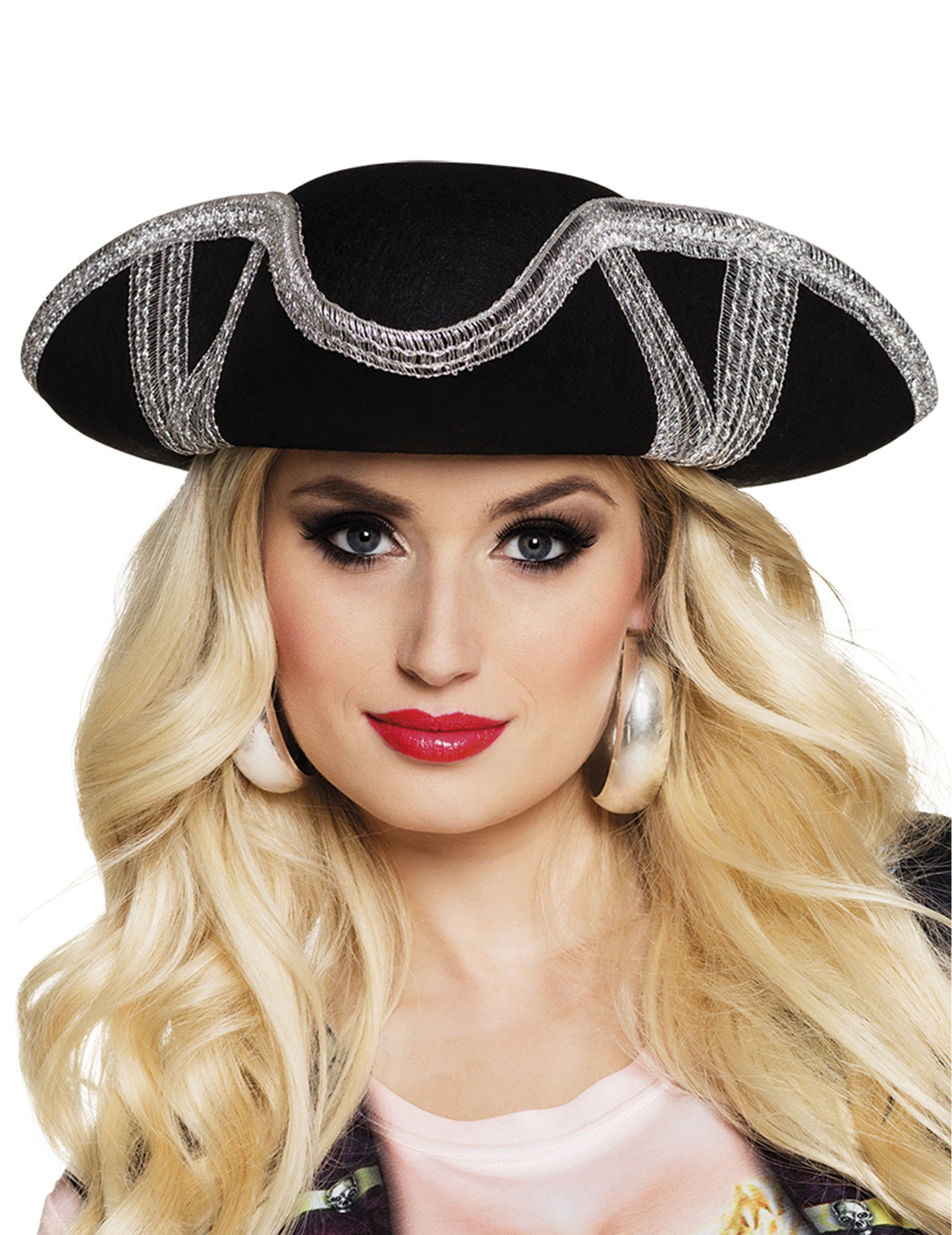 Pirátský klobouk pro dospělé se stříbrným lemováním