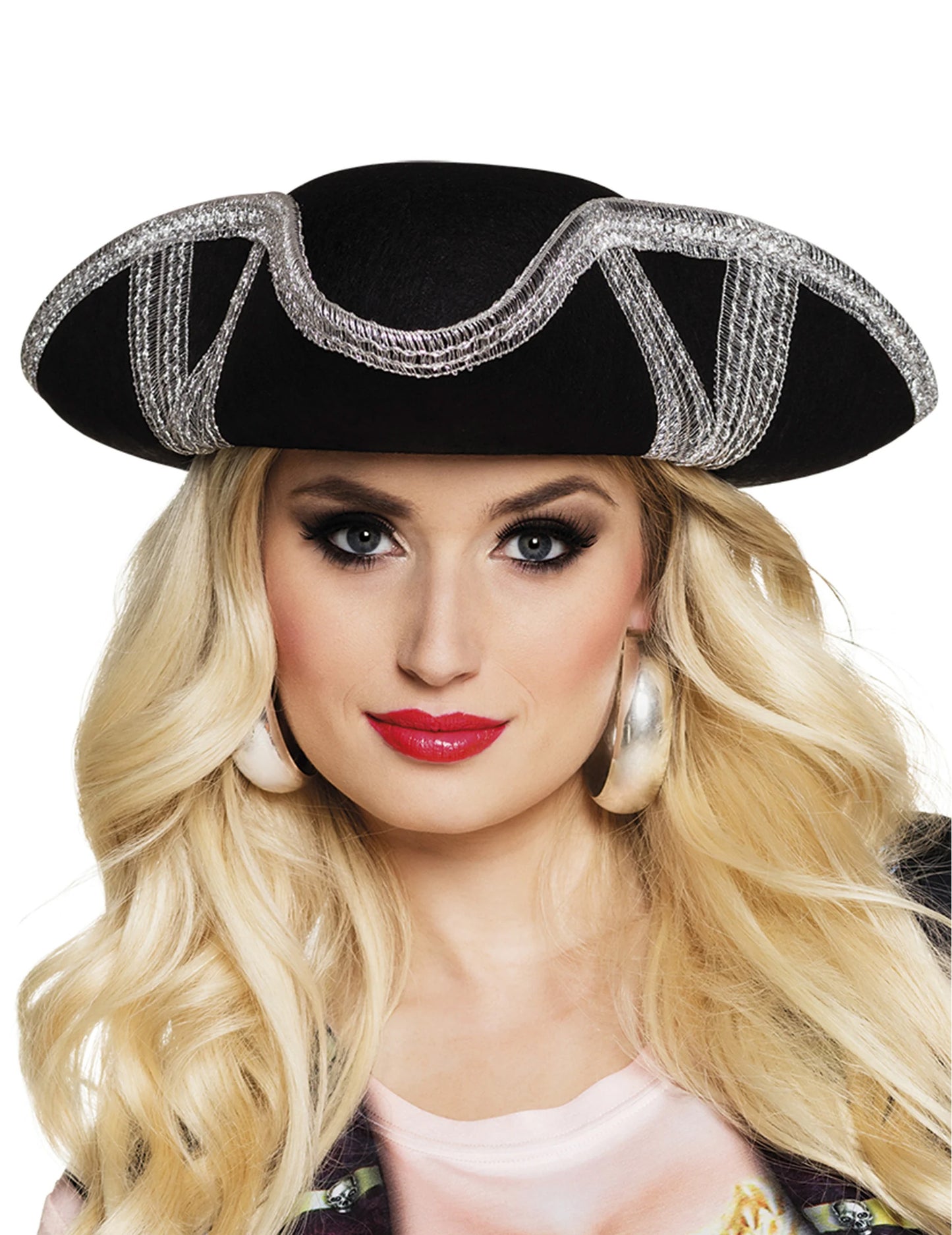 Pirátský klobouk pro dospělé se stříbrným lemováním