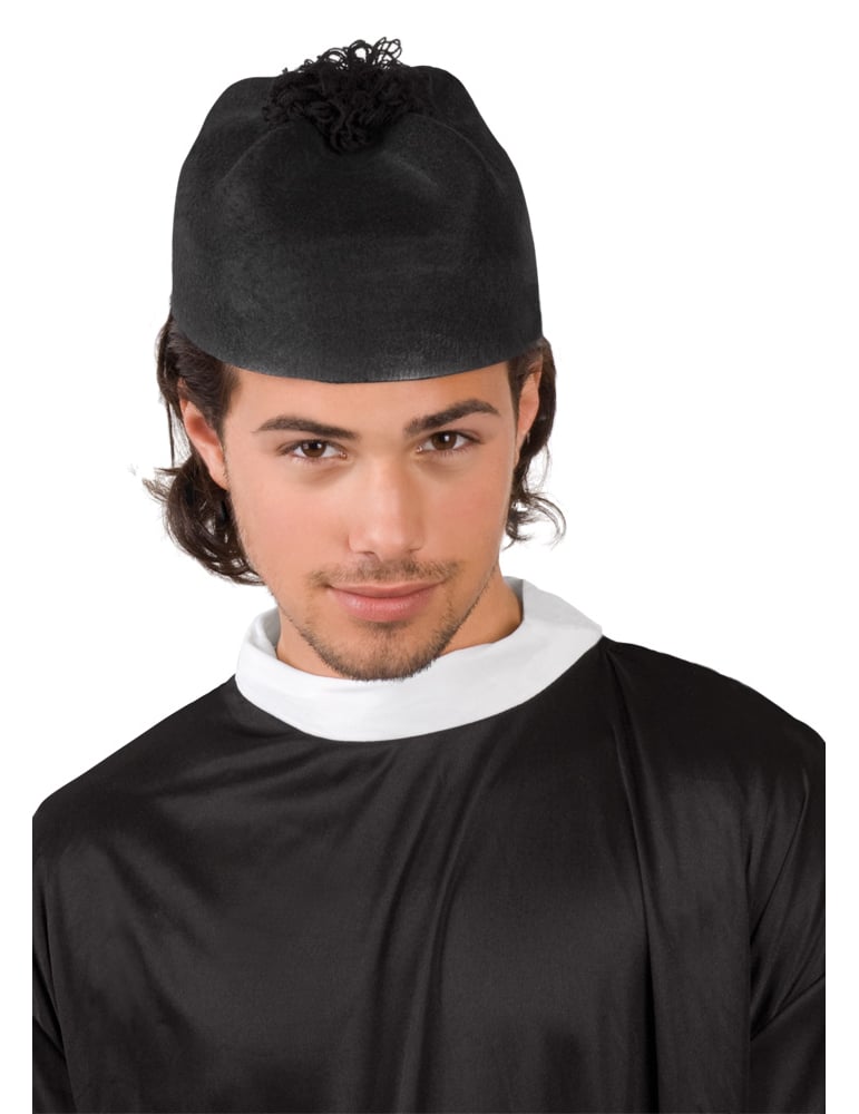 Černý klobouk kněze pro dospělé s bambulí