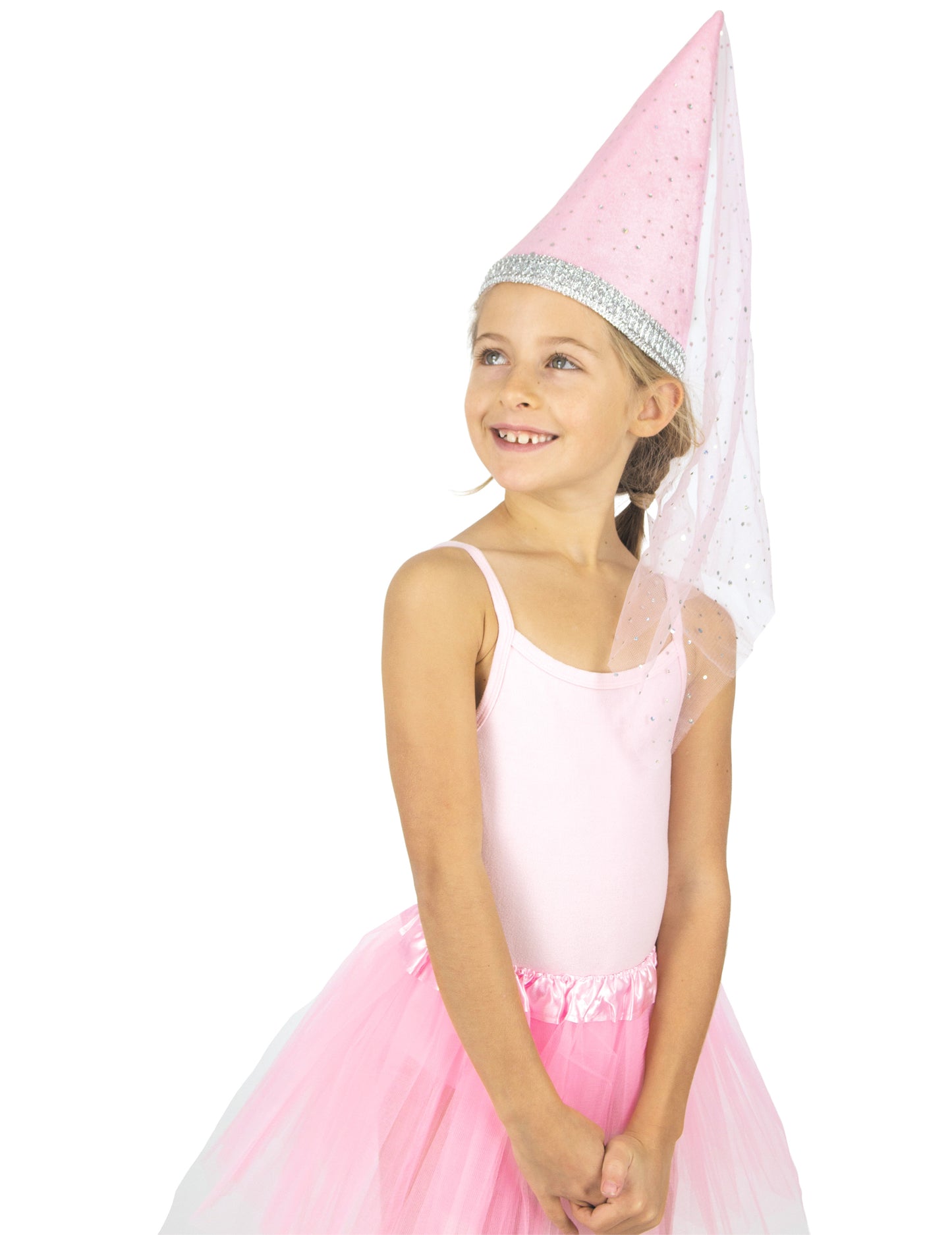 Chapeau de princesse luxe pour fille rose avec voile et paillettes
