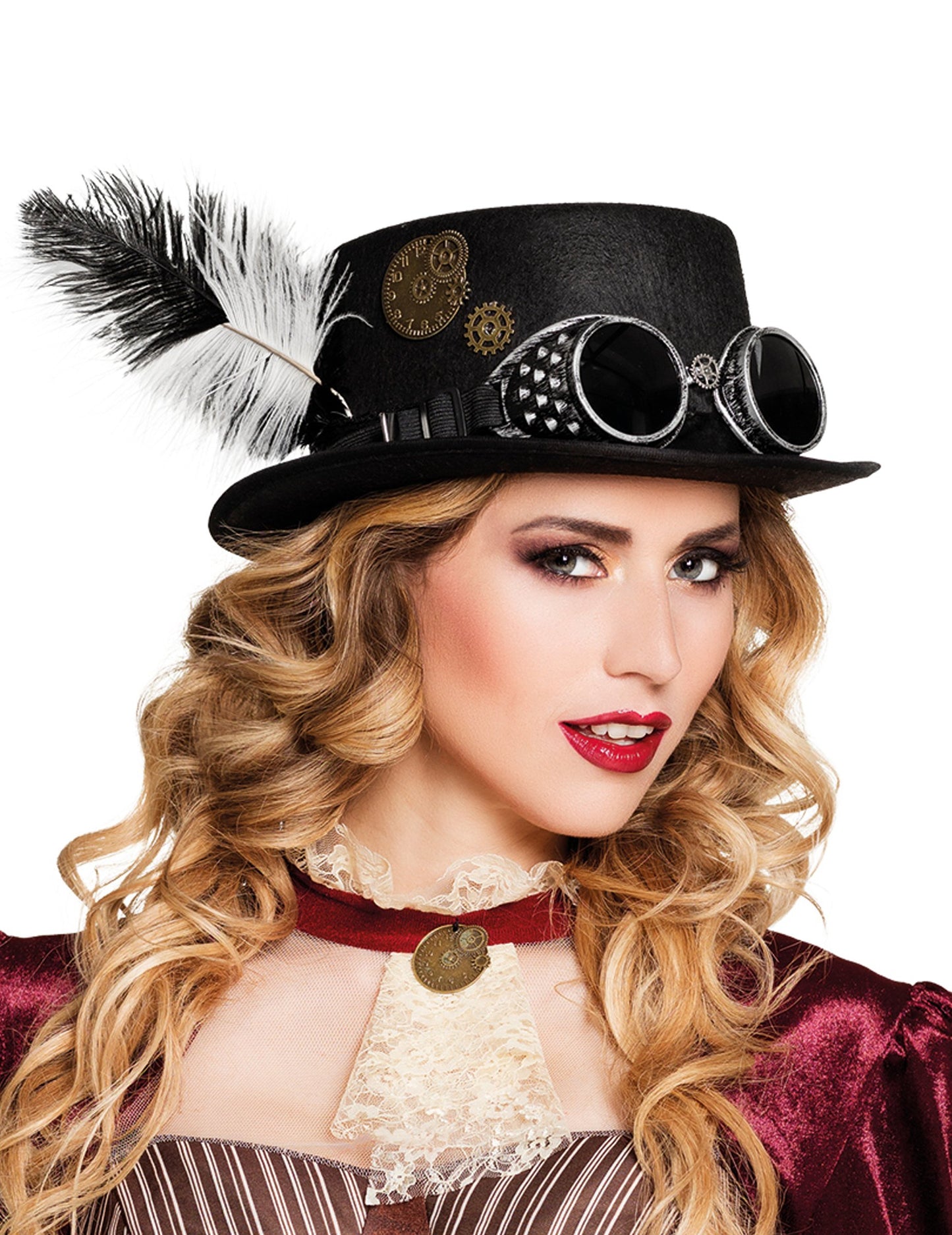 Steampunk klobouk s ozubenými koly a peřím pro dospělé