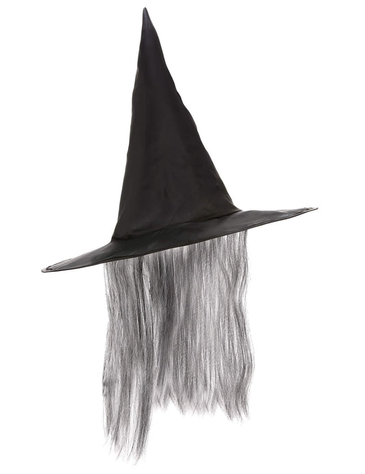 Černý čarodějnický klobouk s šedivými vlasy pro dospělé Halloween