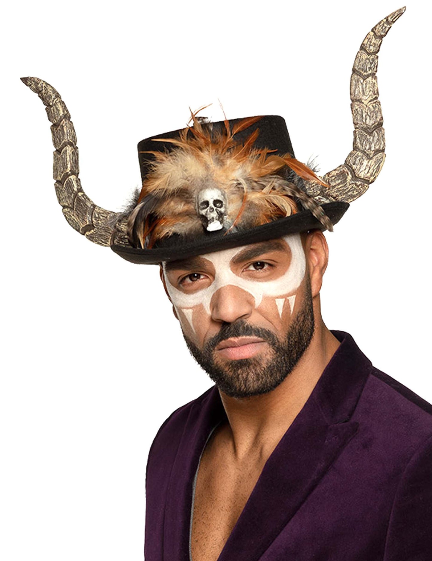 Voodoo klobouk s rohy a peřím pro dospělé