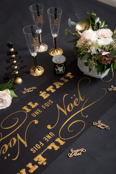 Bavlněný běhoun Tenkrát vánoční černozlatý 3 m x 28 cm