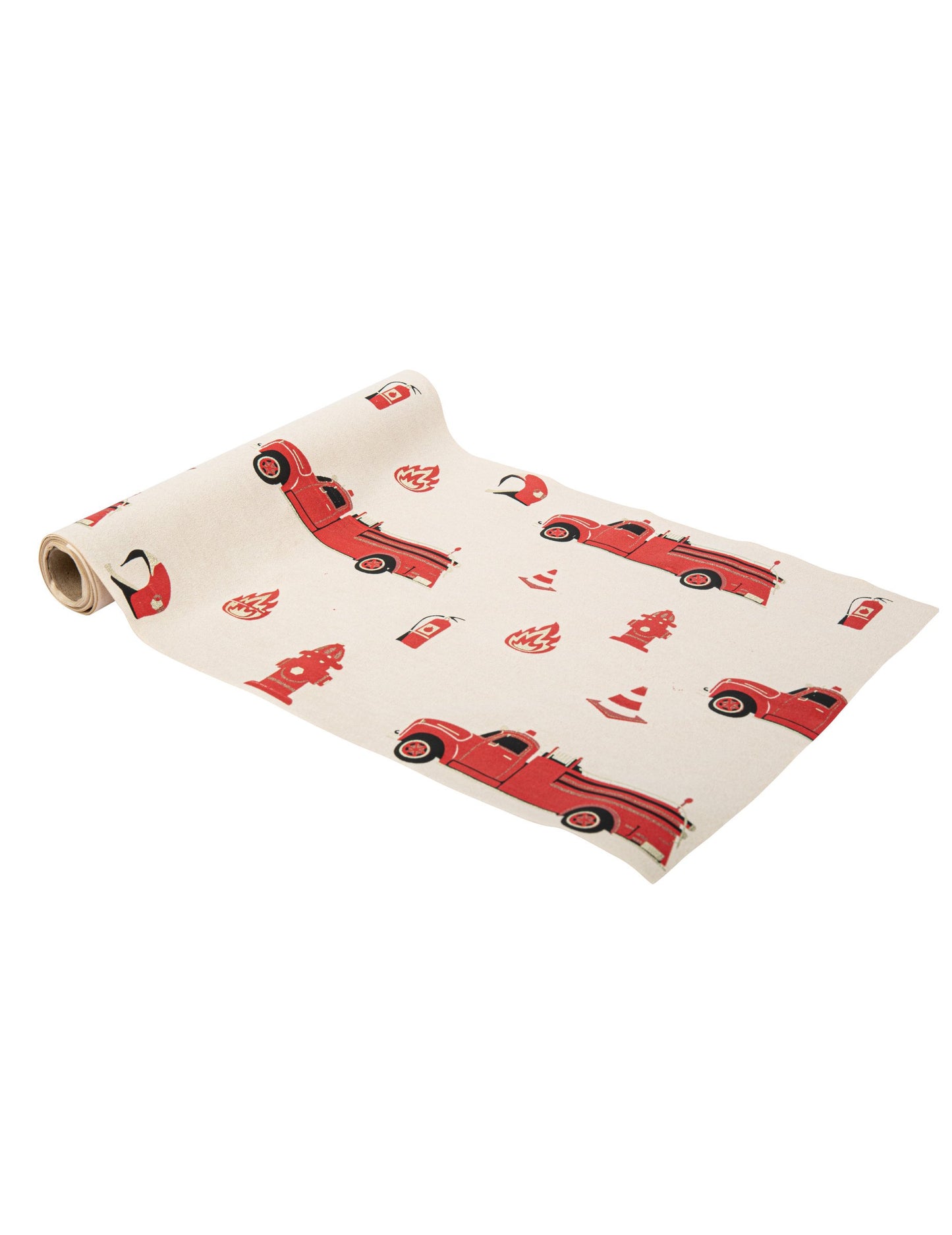 Červeno-zlatý semišový běhoun s hasičským vzorem 28 cm x 3 m