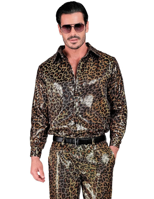 Pánská flitrovaná košile s leopardím vzorem