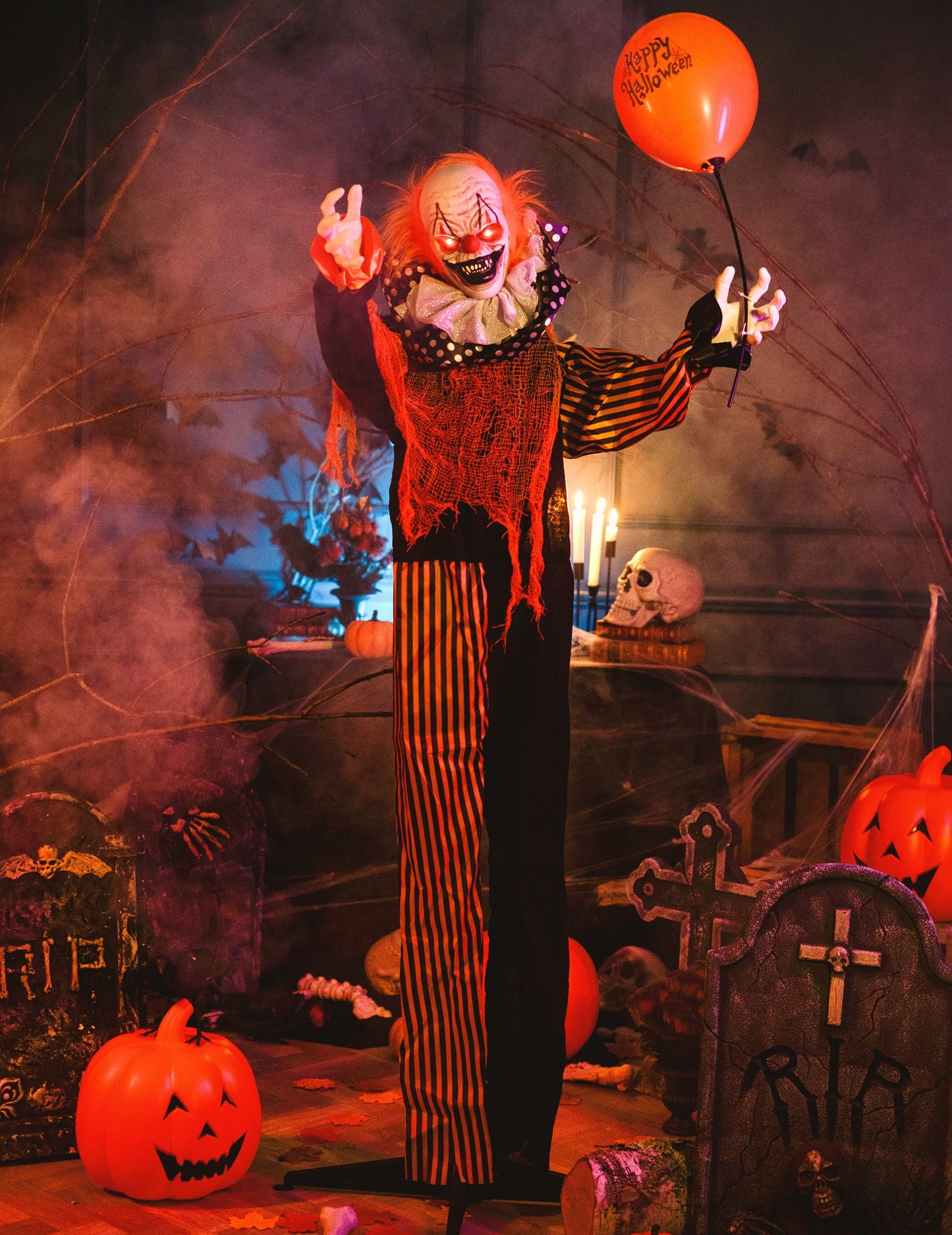 Animovaný zlý klaun na stojanu - 166 cm